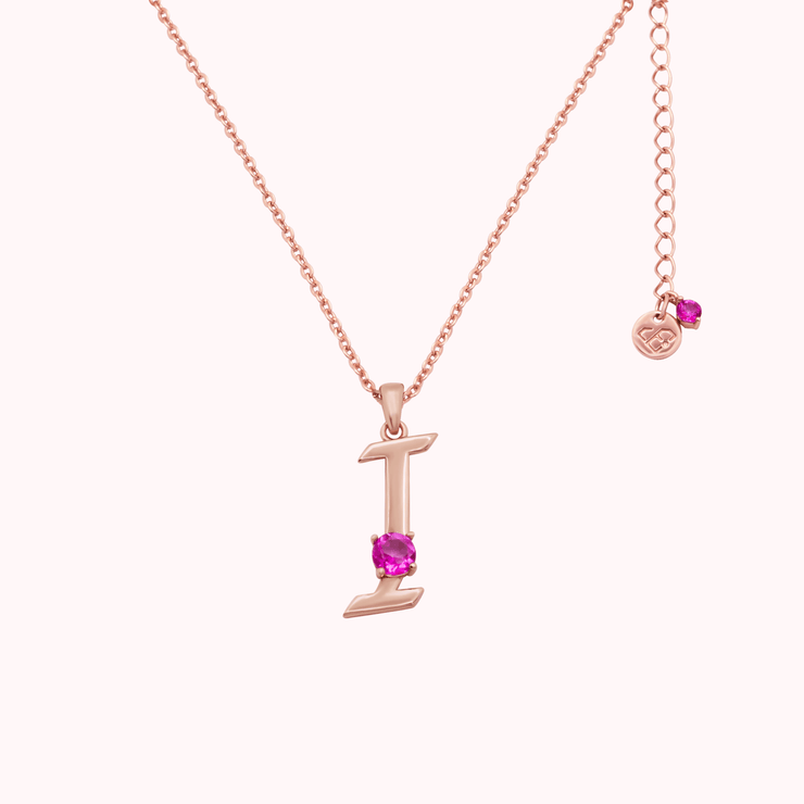 Initial Letter Necklace - Rose Gold & Pink Topaz