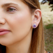 Amethyst gemstone earrings woman gift Rhodium