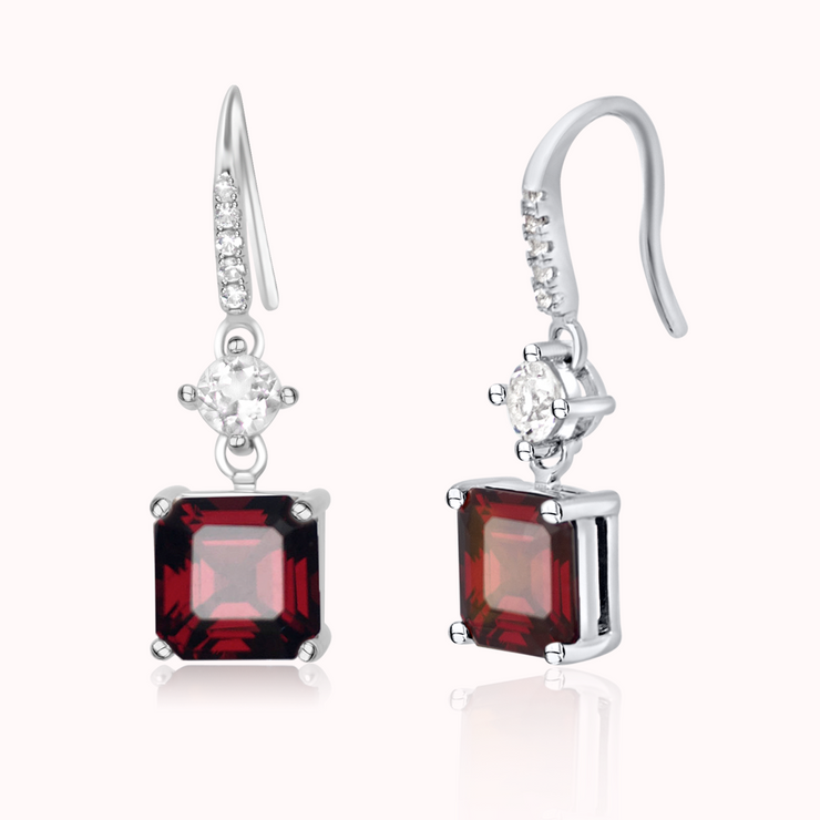 classy natural pyrope red garnet gemstone earrings in sterling silver and rhodium plated