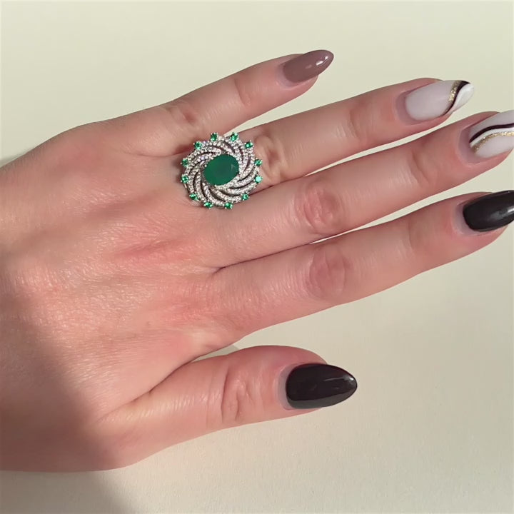 Authentic Green Agate Gemstone Ring in Sterling Silver, September Birthstone, Stunning Design