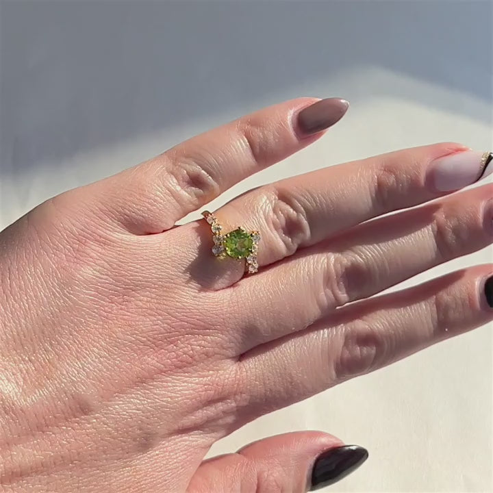 Sterling Silver Fine Ring with Natural Green Peridot GemStone, Unique Design 14K Gold Vermeil