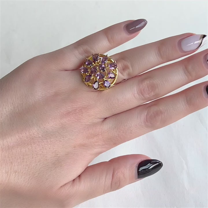 Genuine Violet Lavender Amethyst Gemstone Ring In Sterling Silver & 14K Gold VERMEIL, Unique Birthstone Jewelry