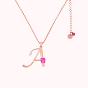 Charming Letter Name Necklace Pendant and Genuine Pink Topaz in Sterling Silver & Rose Gold Vermeil 14K