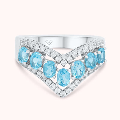 Attractive Swiss Blue Topaz and Zircon Gemstone Ring in 925 Sterling Silver Natural Powerful Stones