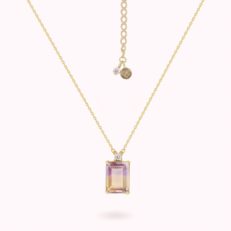 Natural AMETRINE birthstone necklace and Swarovski Crystal- 925 Sterling Silver 14K Gold Vermeil-The Soft Cheek Jewelry
