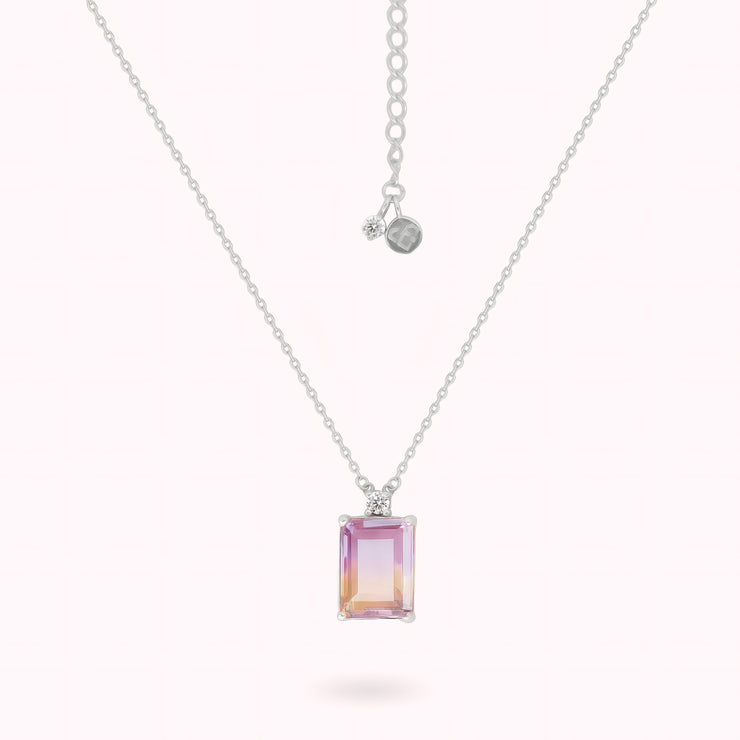 Natural AMETRINE birthstone necklace and Swarovski Crystal- 925 Sterling Silver 14K Gold Vermeil-The Soft Cheek Jewelry