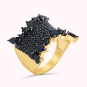 Woman Girl Jewerly Ring with Authentic Natural Black Spinel Gemstone in Sterling 925 Silver and Gold Vermeil 18K Gift