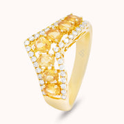 Breathtaking Ring Designed with Natural Yellow Citrine and Zircon in Sterling Silver & 18K Gold Vermeil, Dainty Jewel