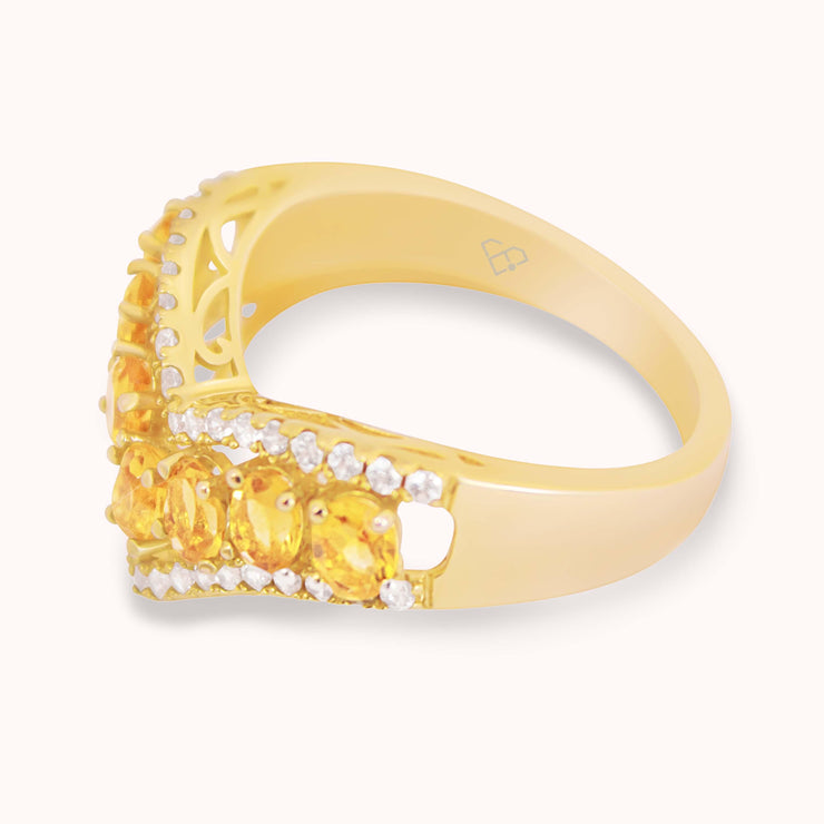 Breathtaking Ring Designed with Natural Yellow Citrine and Zircon in Sterling Silver & 18K Gold Vermeil, Dainty Jewel