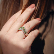 Elegant Natural Green Peridot and Zircon Gemstones Sterling Silver Ring, August Birthstone