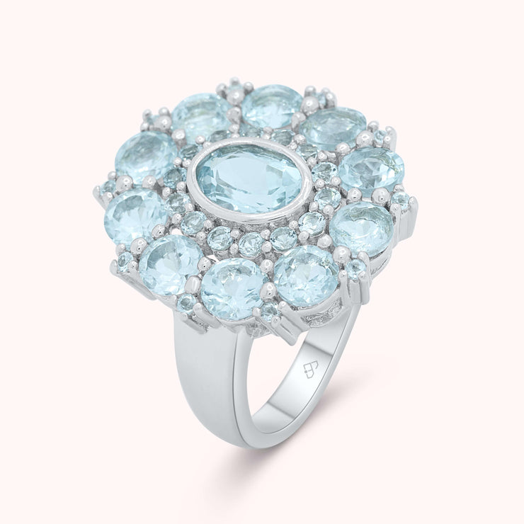 Fairy Natural Sky Blue Topaz Ring in Sterling Silver Unique Design Life Empowerment December Birthstone