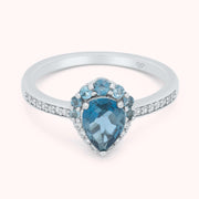Genuine London Blue Topaz & Natural Zircon Gemstone Ring in Sterling Silver, Birthstone Gift