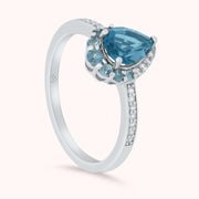Genuine London Blue Topaz & Natural Zircon Gemstone Ring in Sterling Silver, Birthstone Gift