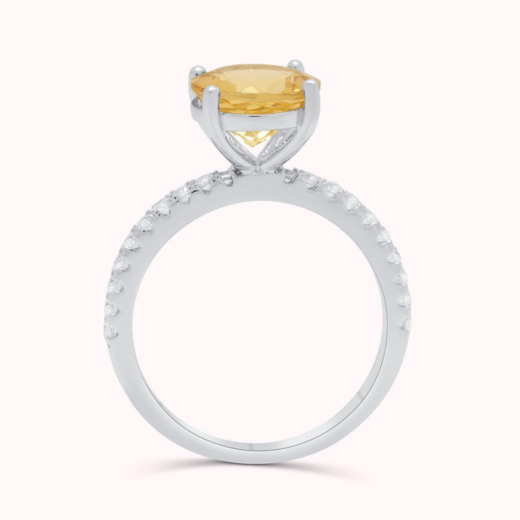 Genuine Natural Yellow Citrine Gemstone Engament Ring in Sterling Silver- Unique Dainty Design