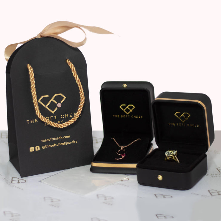 Fine necklace box with Natural Rutilated Black Quartz Gemstone and Swarovski Crystal in 925 Sterling Silver and 14K Gold Vermeil
