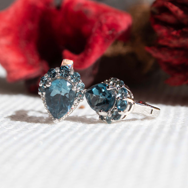 Genuine Natural London blue topaz earring in sterling silver unique iceberg design
