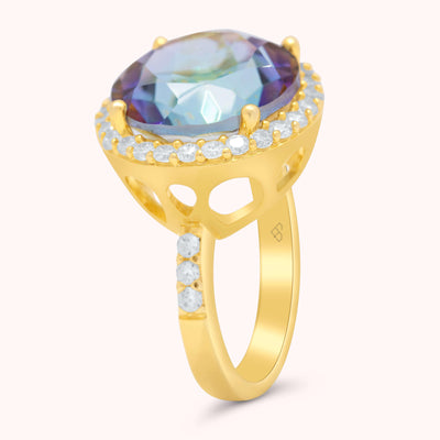 Shop Online Mystic Natural Rainbow Quartz Ring for Empowerment in Sterling Silver & 14K Gold Vermeil