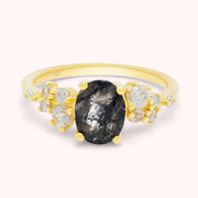 Natural Black Rutilated Quartz & Zircon Unique Ring, 925 Sterling Silver and 14K Gold Vermeil, Engagement Ring