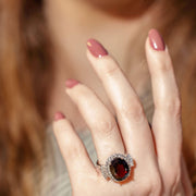 Natural 14.5 cts Garnet Gemstone and Natural Zircon Birthstone Woman/Girl 925 Sterling Silver Ring - Unique Design - Lady Diana