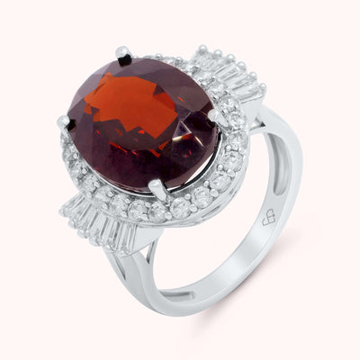 Natural 14.5 cts Garnet Gemstone and Natural Zircon Birthstone Woman/Girl 925 Sterling Silver Ring - Unique Design - Lady Diana