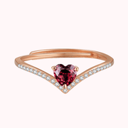 Natural Heart Red Garnet Gemstone Ring for Woman January Birthstone in Sterling Silver and 14K Rose Gold Plated