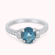 Natural London Blue Topaz Gemstone Ring in 925 Sterling Silver, Birthstone, Anniversary Engagement Ring
