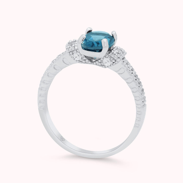 Natural London Blue Topaz Gemstone Ring in 925 Sterling Silver, Birthstone, Anniversary Engagement Ring
