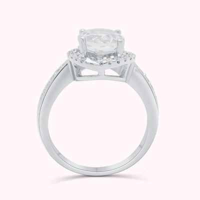 Brilliant Natural White Topaz Engagement Ring in Sterling Silver, April Birthstone Jewelry