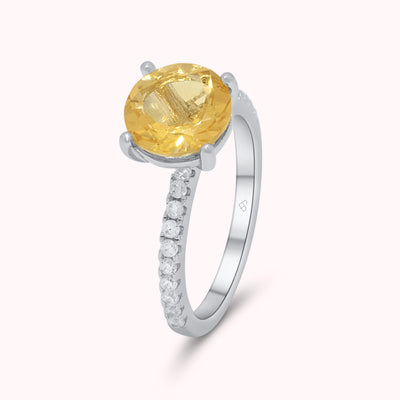 Genuine Natural Yellow Citrine Gemstone Engament Ring in Sterling Silver- Unique Dainty Design