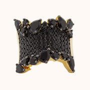Fine Jewelry Ring with Authentic Natural Black Spinel Gemstone in Sterling 925 Silver and Gold Vermeil 18K