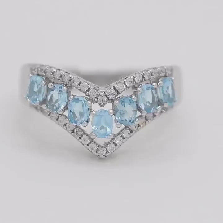 Attractive Swiss Blue Topaz and Zircon Gemstone Ring in 925 Sterling Silver Natural Powerful Stones