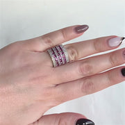 Unique Ring Design with Natural Pink Rhodolite and Zircon in Sterling Silver, Birthstone